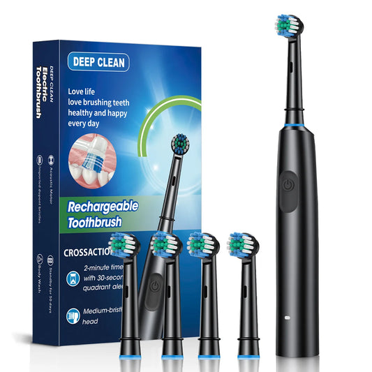 Electric Toothbrush Rotary Cleaning Teeth Brush Waterproof Electronic Tooth Brush with Timer Rechargeable Toothbrush with 8 Head