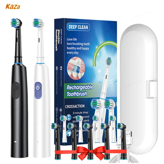 Electric Toothbrush Rotary Cleaning Teeth Brush Waterproof Electronic Tooth Brush with Timer Rechargeable Toothbrush with 8 Head