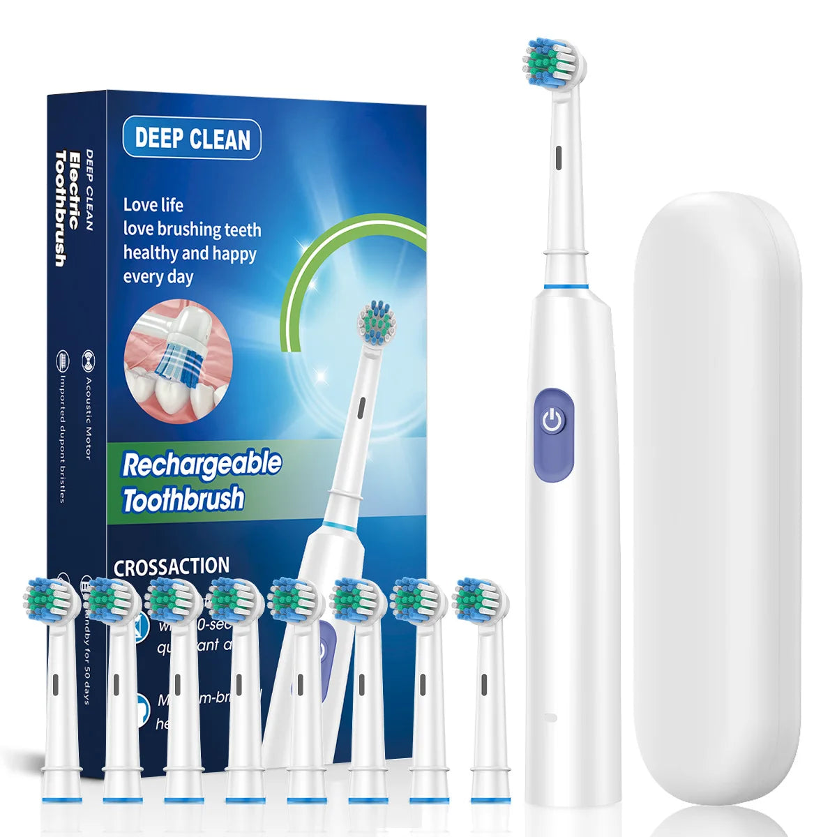 Electric Toothbrush Rotary Cleaning Teeth Brush Waterproof Electronic Tooth Brush with Timer Rechargeable Toothbrush with 8 Head