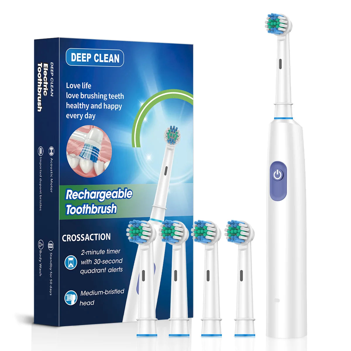Electric Toothbrush Rotary Cleaning Teeth Brush Waterproof Electronic Tooth Brush with Timer Rechargeable Toothbrush with 8 Head