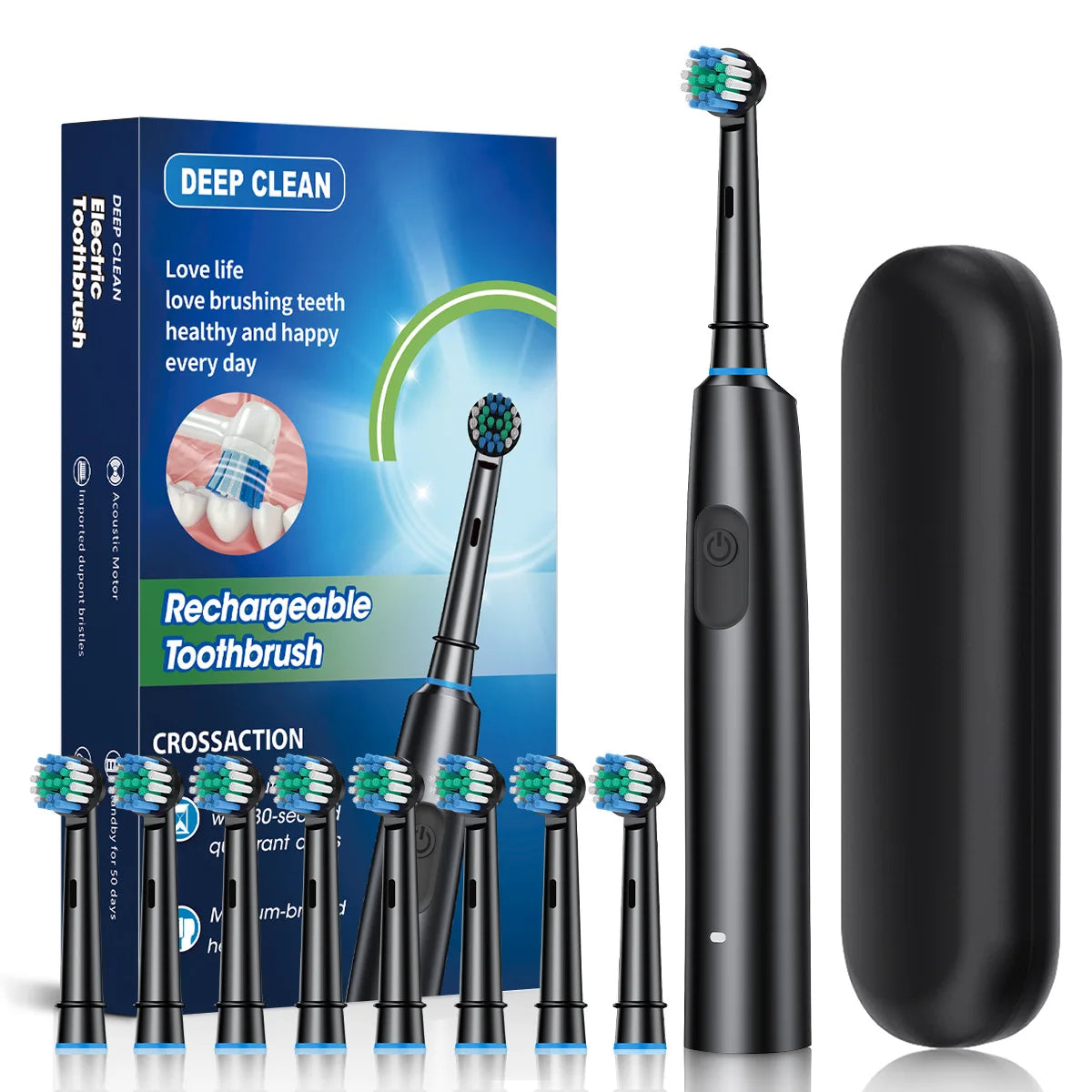 Electric Toothbrush Rotary Cleaning Teeth Brush Waterproof Electronic Tooth Brush with Timer Rechargeable Toothbrush with 8 Head